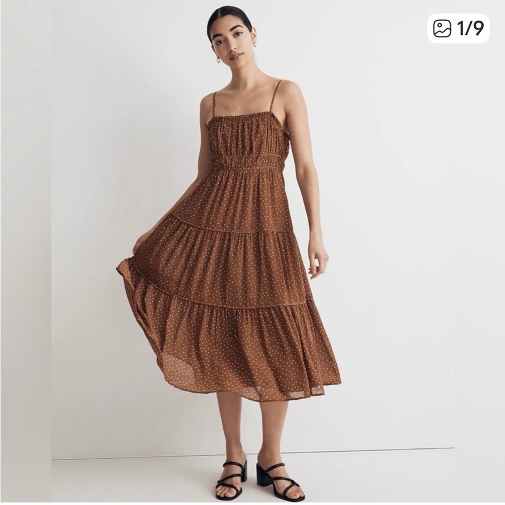 NWT Madewell Sophia Cami Tiered Midi Dress in Dot size 6